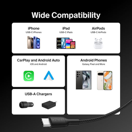 Belkin Boostcharge Geflochtenes Kabel USB Typ-C männlich - USB-A Schwarz 2m CAB022HQ2MBK