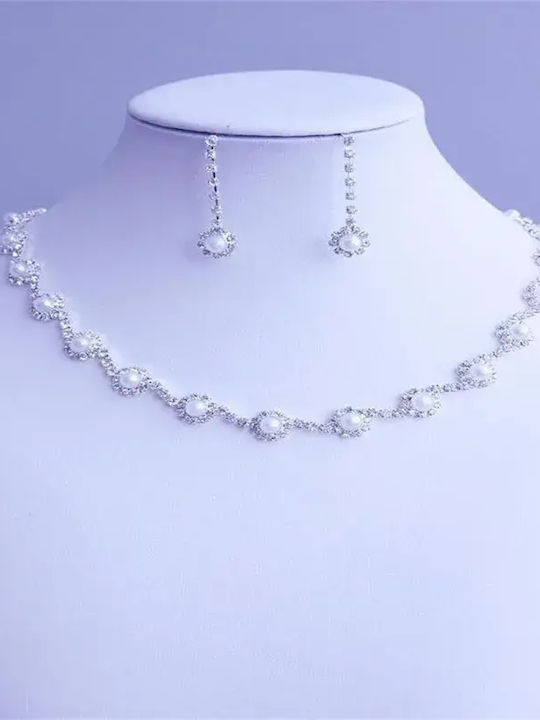 Set with Necklace Earrings & Bracelet with Pearls