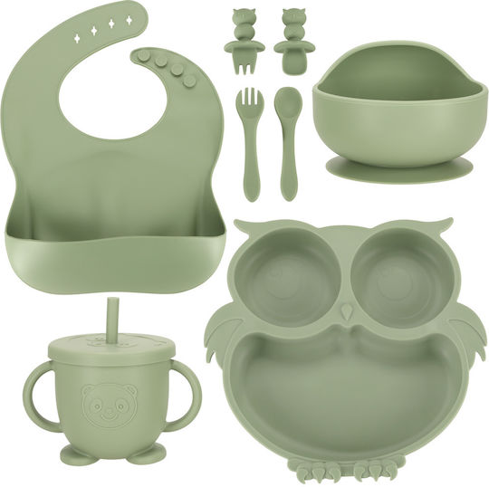 ikonka Silicone Feeding Set with Anti-Slip Base Green 6 Pcs