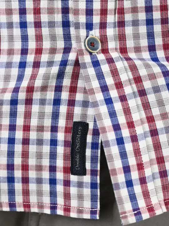 Short Sleeve Denim Shirt in Regular Fit Checked Red-Indigo