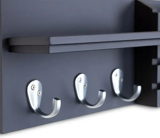 Wall Hanger Metal 3 Hooks Grey 60x10x15cm