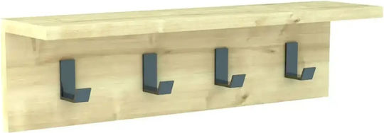 Wall Hanger Wooden 4 Hooks Brown 60x15x16cm