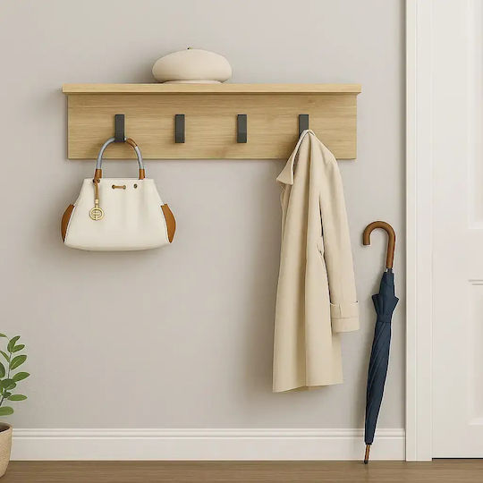 Wall Hanger Wooden 4 Hooks Brown 60x15x16cm