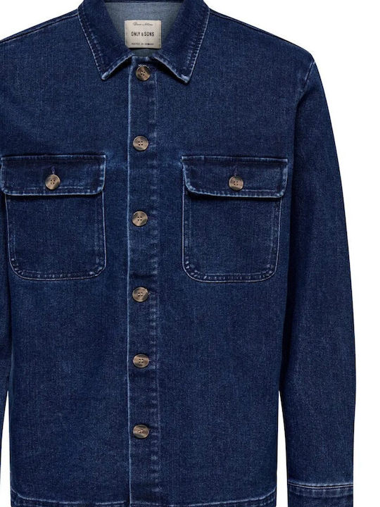 Long Sleeve Denim Overshirt in Regular Fit Dark Blue Denim
