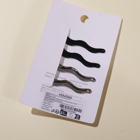 Set Haarnadeln – Schwarze Silberne Wellenförmige 4 Stück