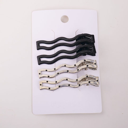Set Haarnadeln – Schwarze Silberne Wellenförmige 4 Stück