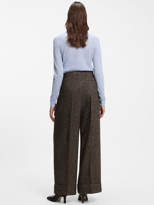 Women's Fabric Flared Trousers Brown