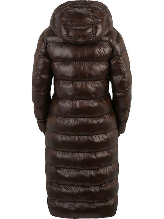 Goldmine Extra Long Women's Puffer Jacket for Winter Dark Brown