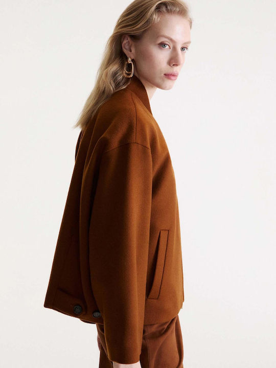 Short Women's Bomber Jacket Brown