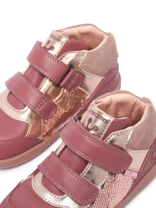 Kids Sneakers High with Hoop & Loop Closure Burgundy