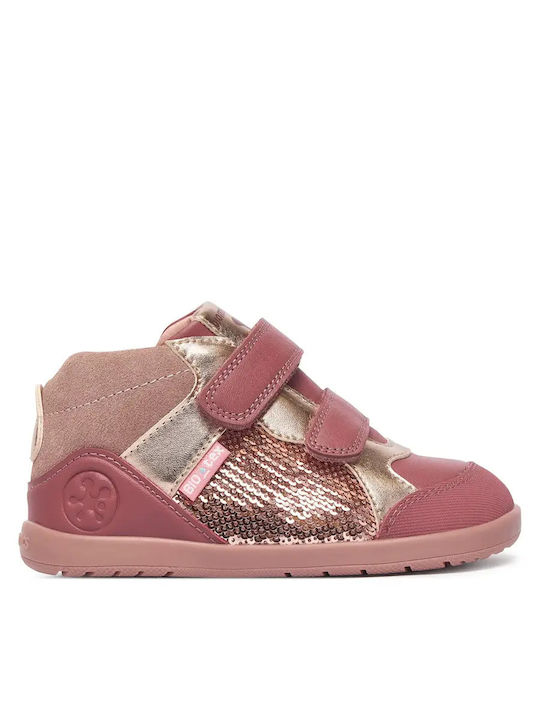 Kids Sneakers High with Hoop & Loop Closure Burgundy