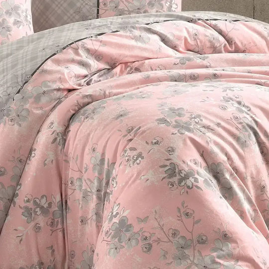 Set Huse Pentru Pilote Bumbac Satinat 200x220cm Dublu Cu 2 Fețe De Pernă & 1 Cearșaf Roz