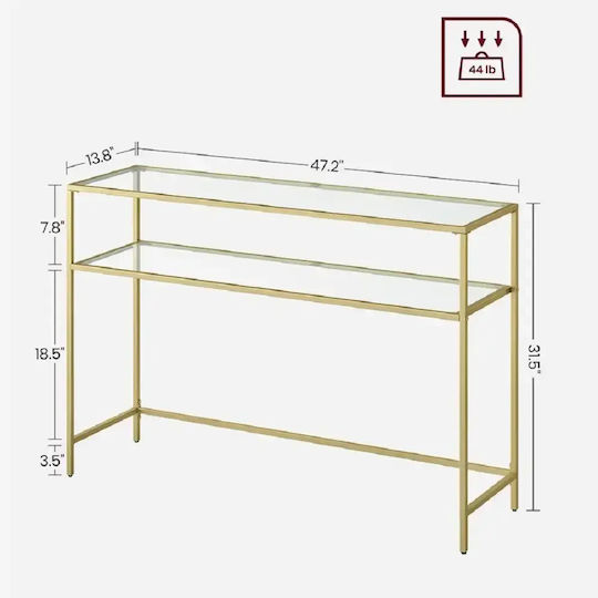 Consolă Metalică cu Suprafață din Sticlă Auriu M80xP30xÎ90cm