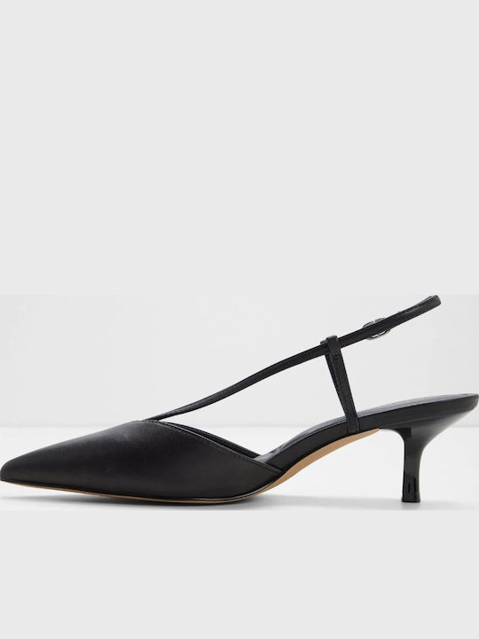 Leder Pumps mit Mittelhohem Absatz Schwarz