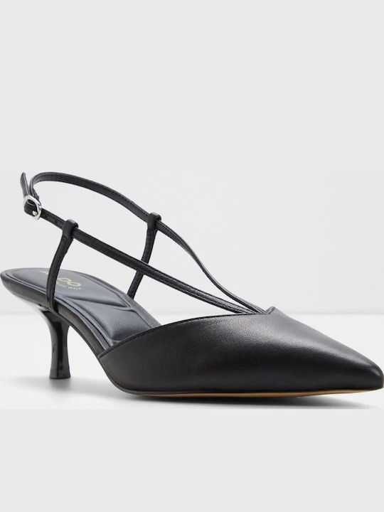 Leder Pumps mit Mittelhohem Absatz Schwarz