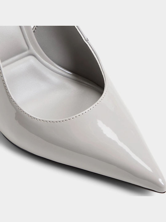 Pointed Toe Heels In Patent Leather With High Grey Heel