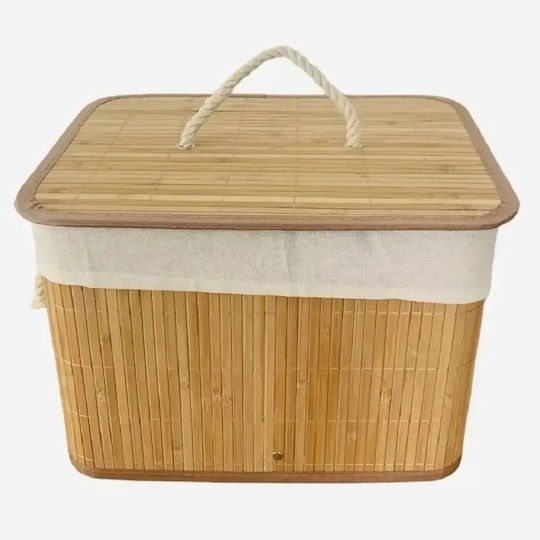 Coș De Depozitare Bambus Cu Capac Bej 35x25x25cm