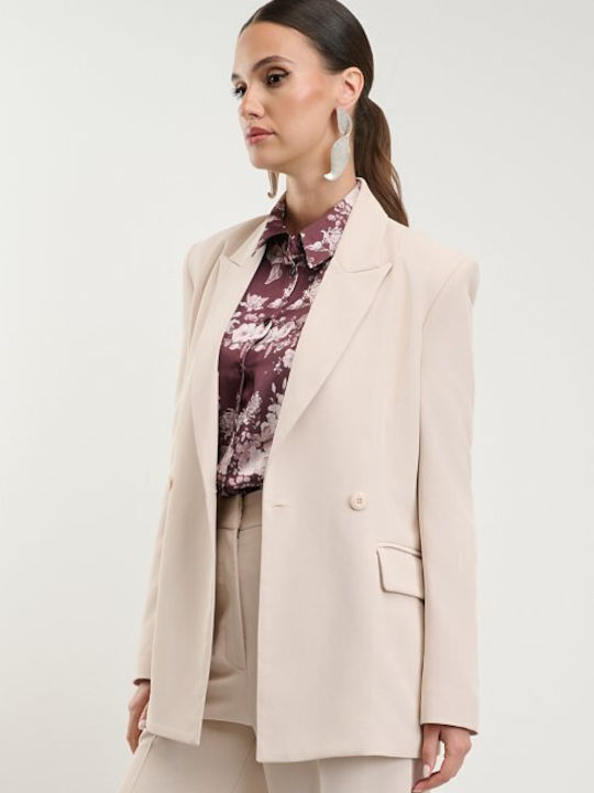 Desiree Long Women's Double Breasted Blazer Ecru