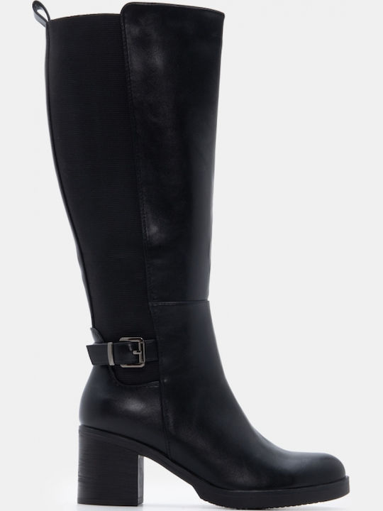 Wildleder Damenstiefel mit Mittelhohem Absatz Schwarz