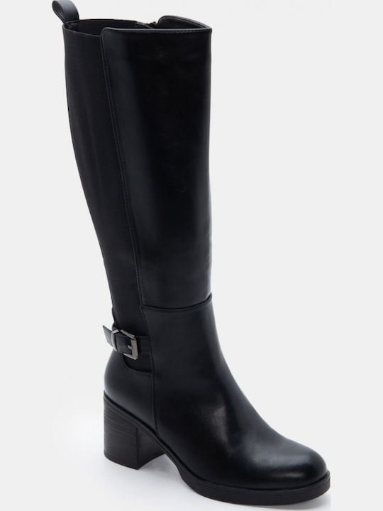 Wildleder Damenstiefel mit Mittelhohem Absatz Schwarz