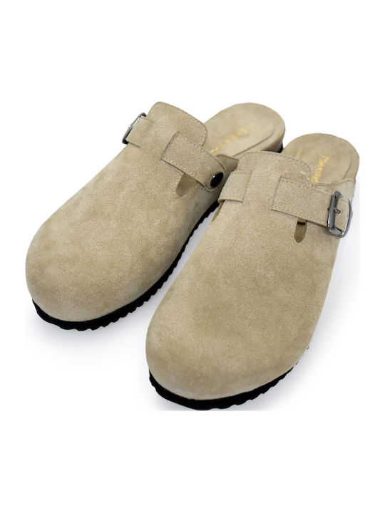 Flat Suede Mules σε Μπεζ Χρώμα