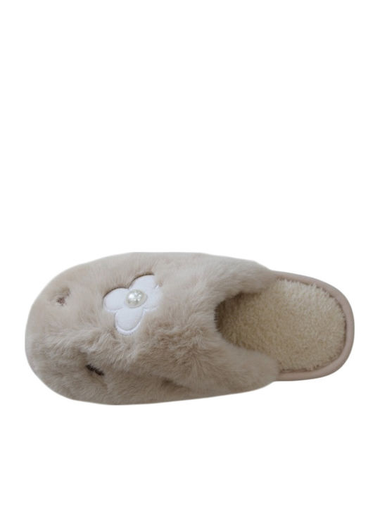 Winter Women's Slippers with Beige Fur