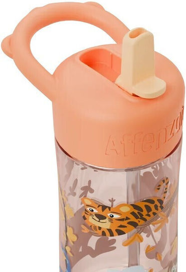 Affenzahn Plastic Kids Water Bottle with Straw Non Spill Orange 430ml