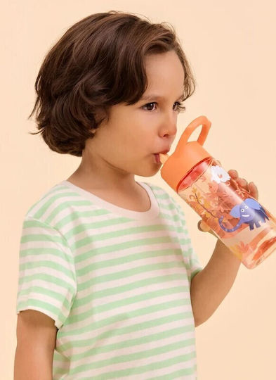 Affenzahn Plastic Kids Water Bottle with Straw Non Spill Orange 430ml