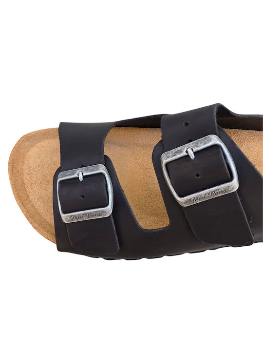 Leder Flache Sandalen Für Damen Schwarz