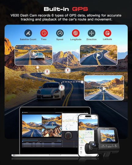 Jzones V630 Set Cameră DVR Auto 4K cu Ecran 2.4" Bluetooth Wi-Fi GPS și Cameră Oglindă Spate