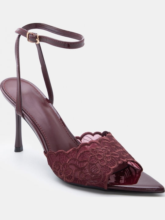 Patent Leather Mules With High Heel In Burgundy Colour