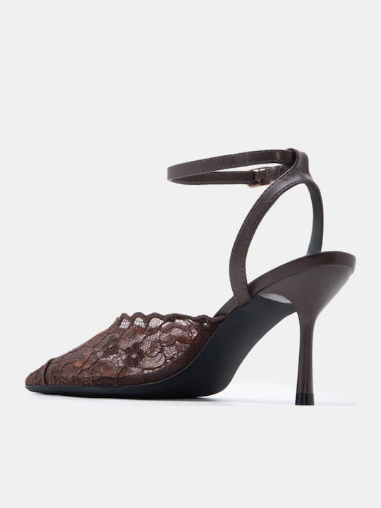 Spitze Zehe Pumps mit Riemen & Hohem Absatz Braun
