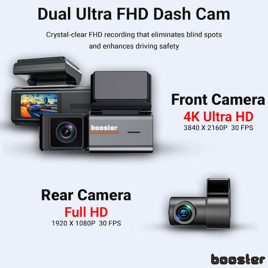 Booster SafeDrive Pro Cameră DVR Auto 4K cu Ecran 1.47" Wi-Fi, GPS