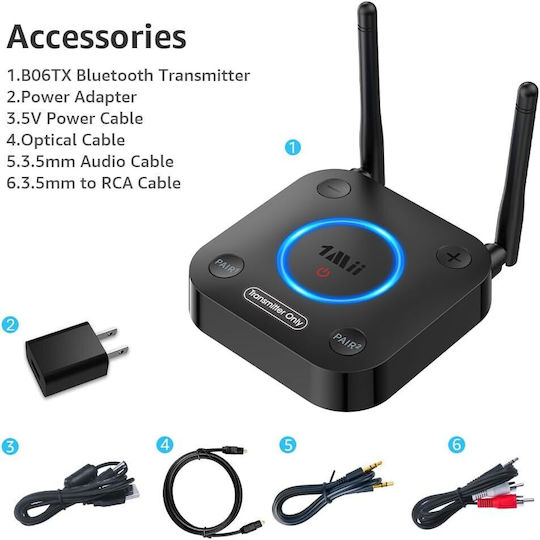 Bluetooth 5.3 Audio Transmitter 1Mii B06tx Dual Link Schwarz