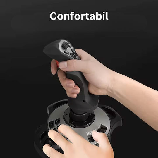 Joystick Gaming pentru PC 12 Butoane Programabile 8 Direcții Accelerație Vibrație Control de Zbor Cupe de Aspirație Usb Ergonomic Negru Gri