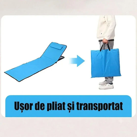Blue Foldable Steel Beach Sunbed with Pillow 145x50cm