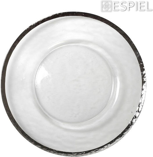 Espiel Modern Πιάτο Ρηχό Γυάλινο Ασημί με Διάμετρο 33cm