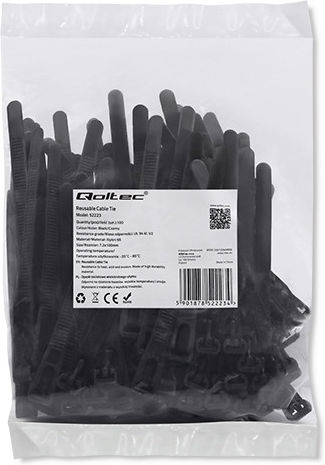 Wiederverwendbarer Kabelbinder Selbstsperrend Qoltec 7,2 × 100 mm UV-beständiges Nylon Schwarz