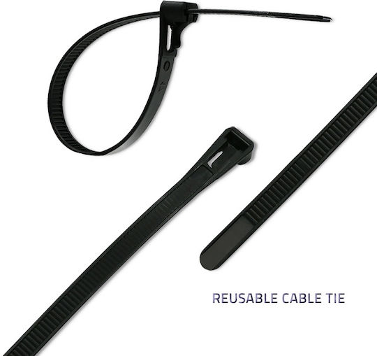 Wiederverwendbarer Kabelbinder Selbstsperrend Qoltec 7,2 × 100 mm UV-beständiges Nylon Schwarz