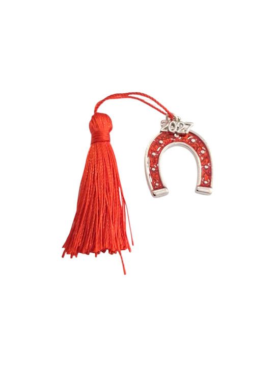 Kalliopi Silver Handmade Hanging New Year's Lucky Charm Horseshoe Red 2027 3x3cm