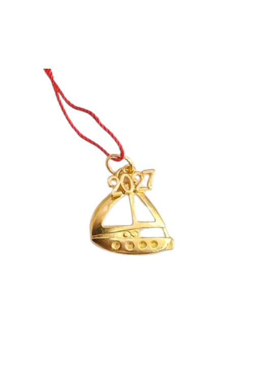 Kalliopi Silver Handmade Hanging New Year's Lucky Charm Boat Gold 2027 2x2cm