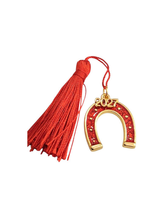 Kalliopi Silver Handmade Hanging New Year's Lucky Charm Horseshoe Red 2027 3x3cm