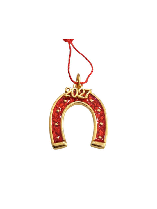 Kalliopi Silver Handmade Hanging New Year's Lucky Charm Horseshoe Red 2027 3x3cm