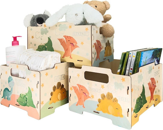 Ango Kinder Holz Aufbewahrungsbox Baby Dinos Orange 26.5x34.5x18.5cm 2 Stück