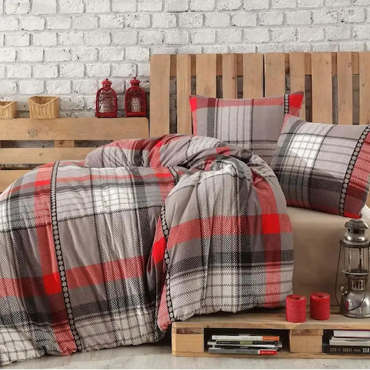Set Huse Pentru Pilote Bumbac Satinat 200x220cm Dublă Cu 2 Fețe De Pernă & 1 Cearșaf Roșie