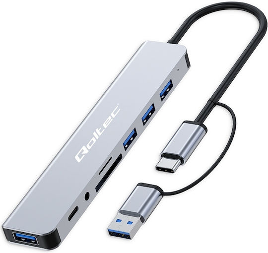Qoltec Card Reader USB 3.0 USB 2.0 Thunderbolt 3 Type-C for SD/microSD