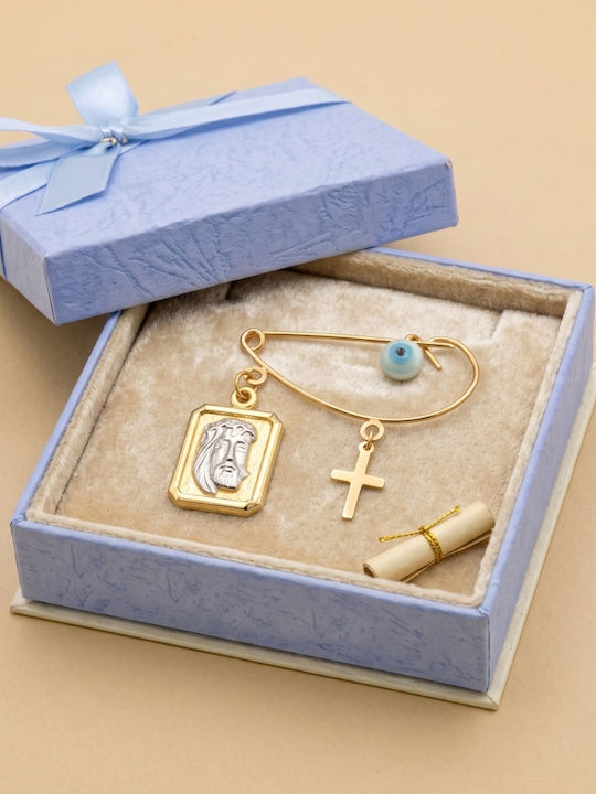 Kinder Sicherheitsnadel-Anhänger aus 9K Gold mit Kreuz