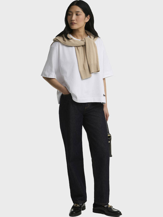 Women's Oversized Crop T-shirt Checked White
