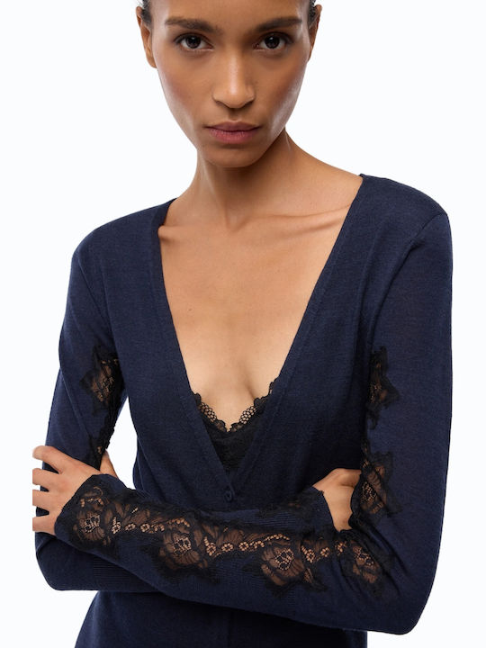 Rochie Midi De Seară Rochie-Cămașă Cu Dantelă Albastru Navy
