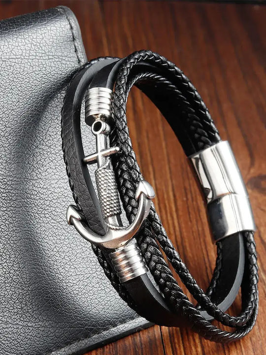 Legend Accessories Men's Bracelet with Anchor Design Made of Leather